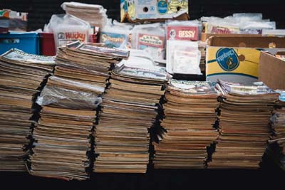 A treasure trove of old magazines and comics.